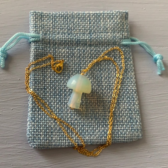 Hand Crafted Jewelry - Opalite Mushroom Necklace Crystal Mushroom Necklace Boho Jewelry Mushie Necklace
